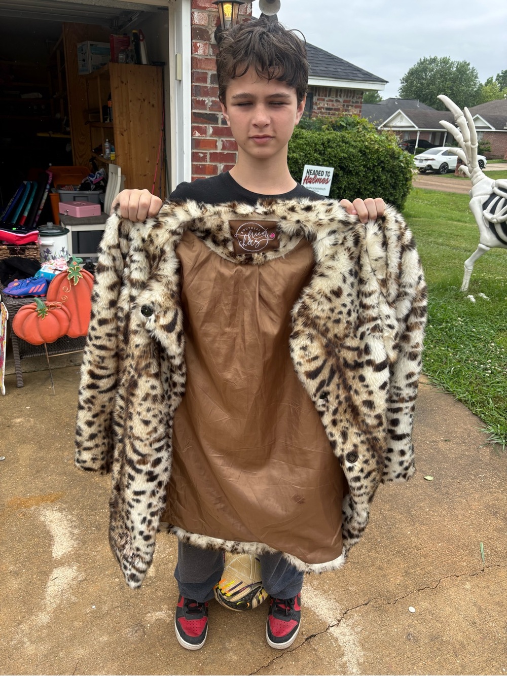 Faux Fur Leopard Print Kids Coat - Brown Lining